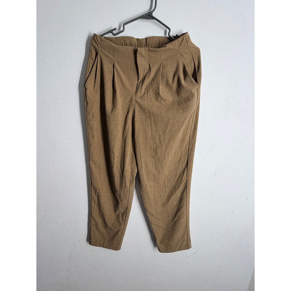 A New Day Brown Pleated Tapered Trousers Womens 10 High Rise Elastic Back Pants